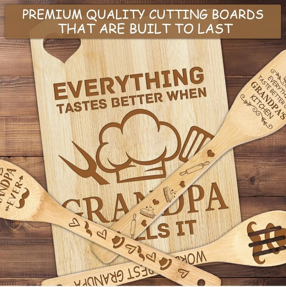 NIB Grandpa Cutting Board W/Spatulas Spoons Gifts for Grandpa on Fathers Day - Picture 3 of 8